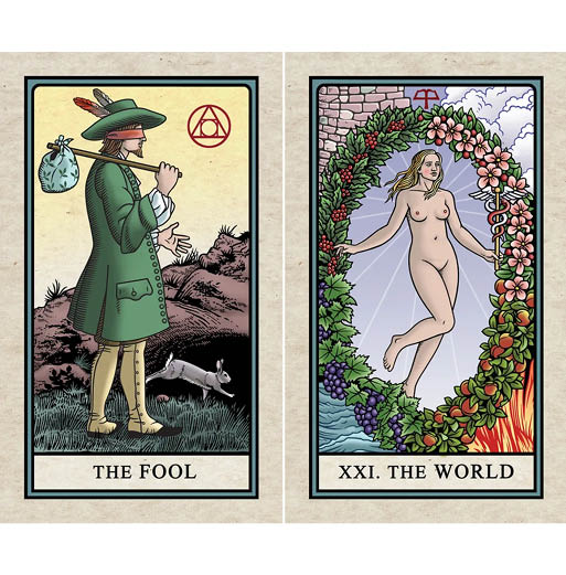 The Alchemical Tarot Reimagined - In the Magnum Opus, the Fool enters the Nigredo and proceeds to the World, the Rubedo.