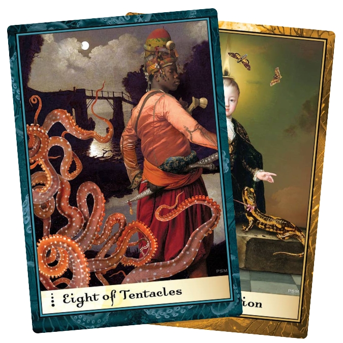 Boadicea’s Tarot of Earthly Delights features Paula Millet’s collage art across 80 cards with reimagined suits. For creative readers drawn to layered visuals.