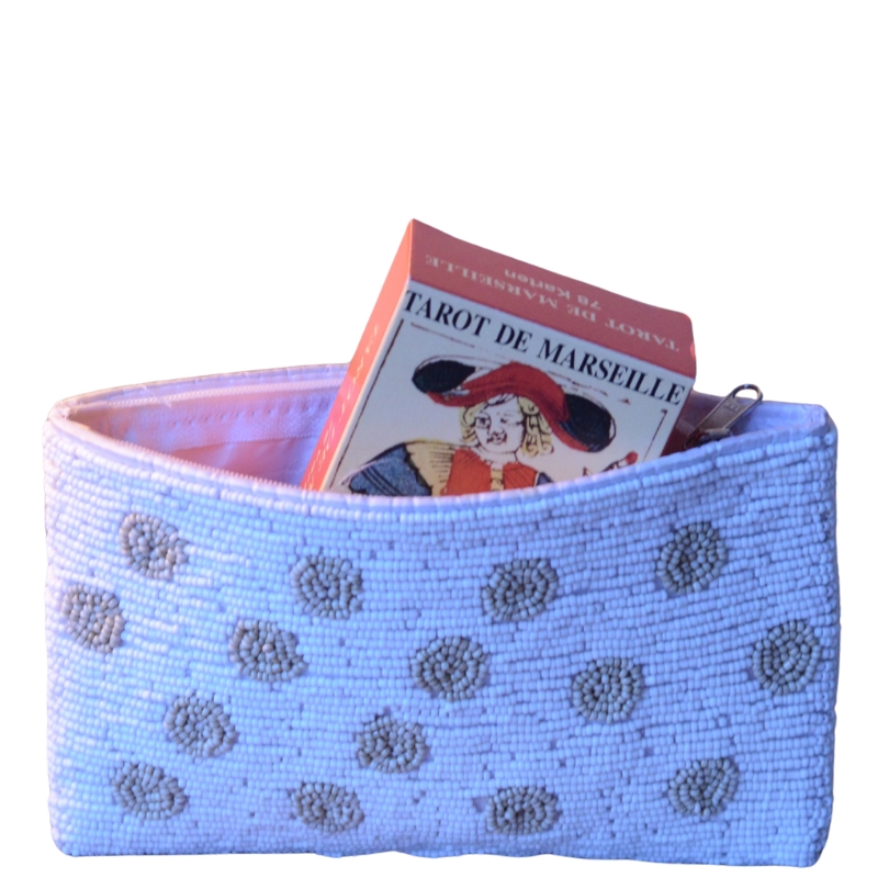 Kralentasje – Wit met zandkleurige stippen