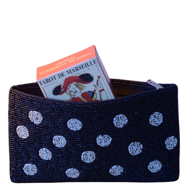 Kralentasje - zwart met Beige stippen