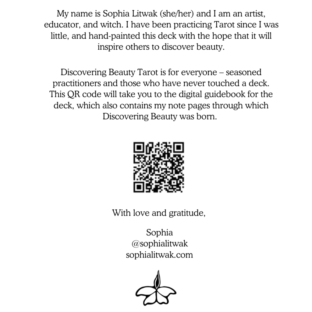 Beauty Tarot by Sophia Litwak QR Code Guidebook
