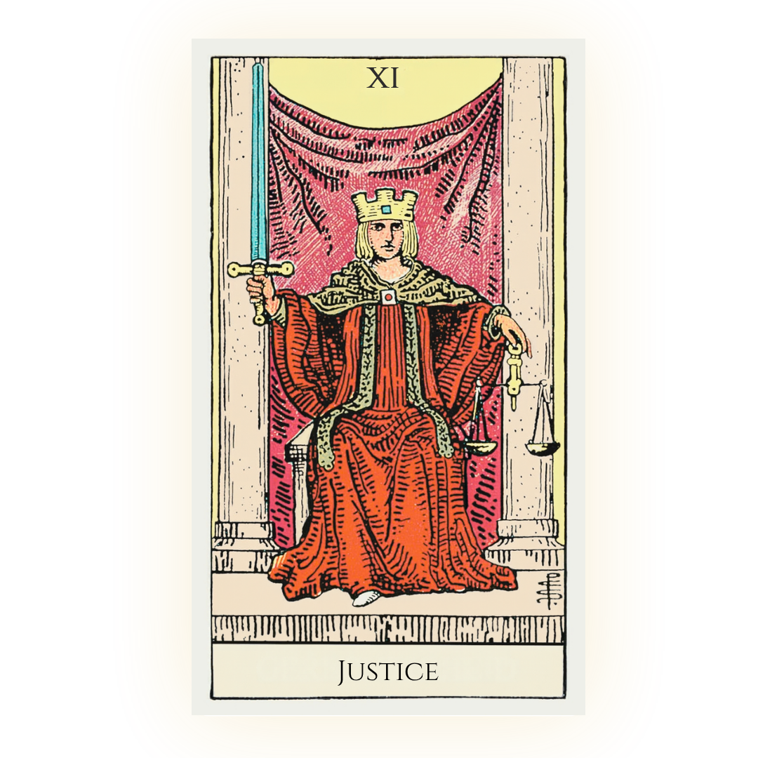 Justice tarot card from the Rider Waite Smith deck