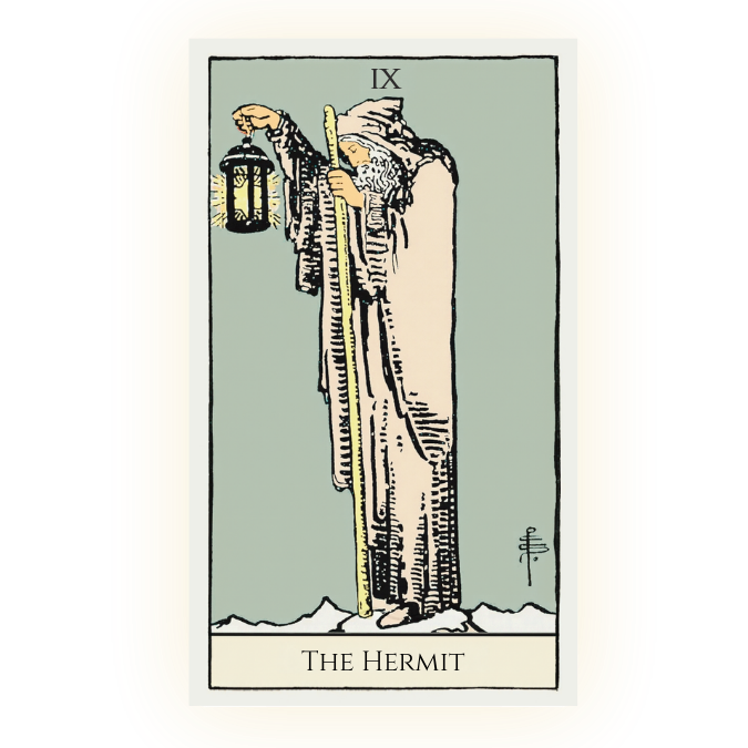The Hermit tarot card from the Rider Waite Smith deck