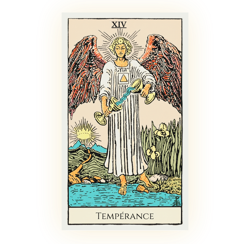 La Tempérance, carte de tarot du jeu Rider-Waite Smith